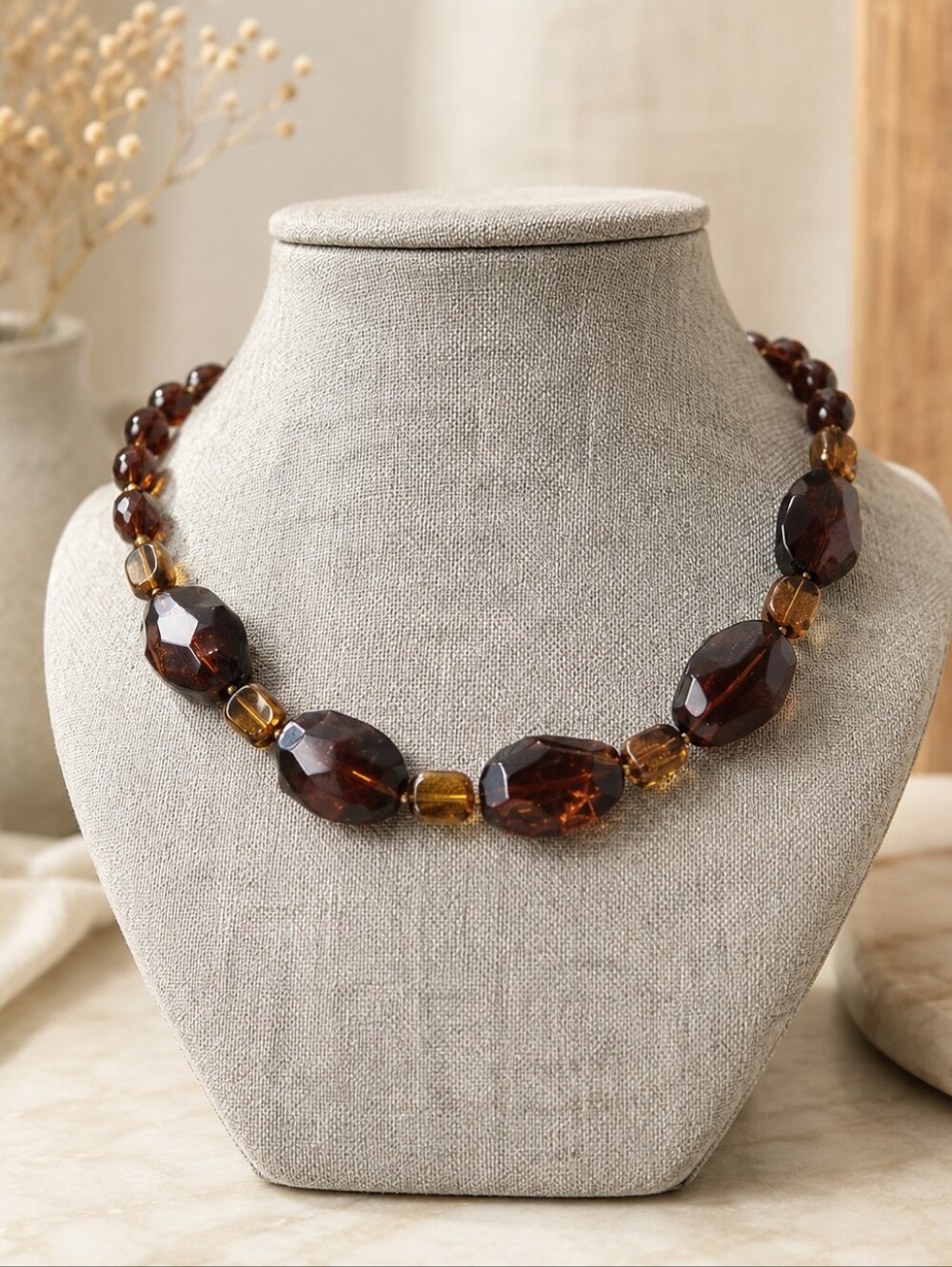 Elegant Chunky Brown Beaded Necklace
